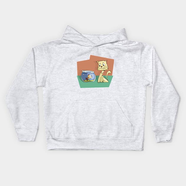 Cat and fish Kids Hoodie by Pickachoosee@gmail.com
